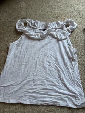 Talbots White Ruffle Collar Sleeveless Tank